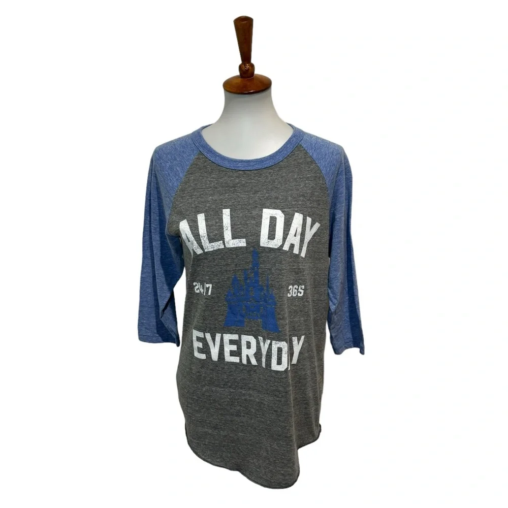 Disney Parks Baseball Tee All Day Every Day Blue Gray Size Medium